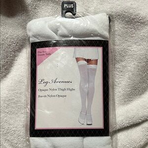 Leg Avenue White Opaque Nylon Thigh Highs - Plus Size